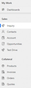 Dynamics 365 CRM Menu
