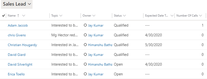 Dynamics 365 Sales Lead List