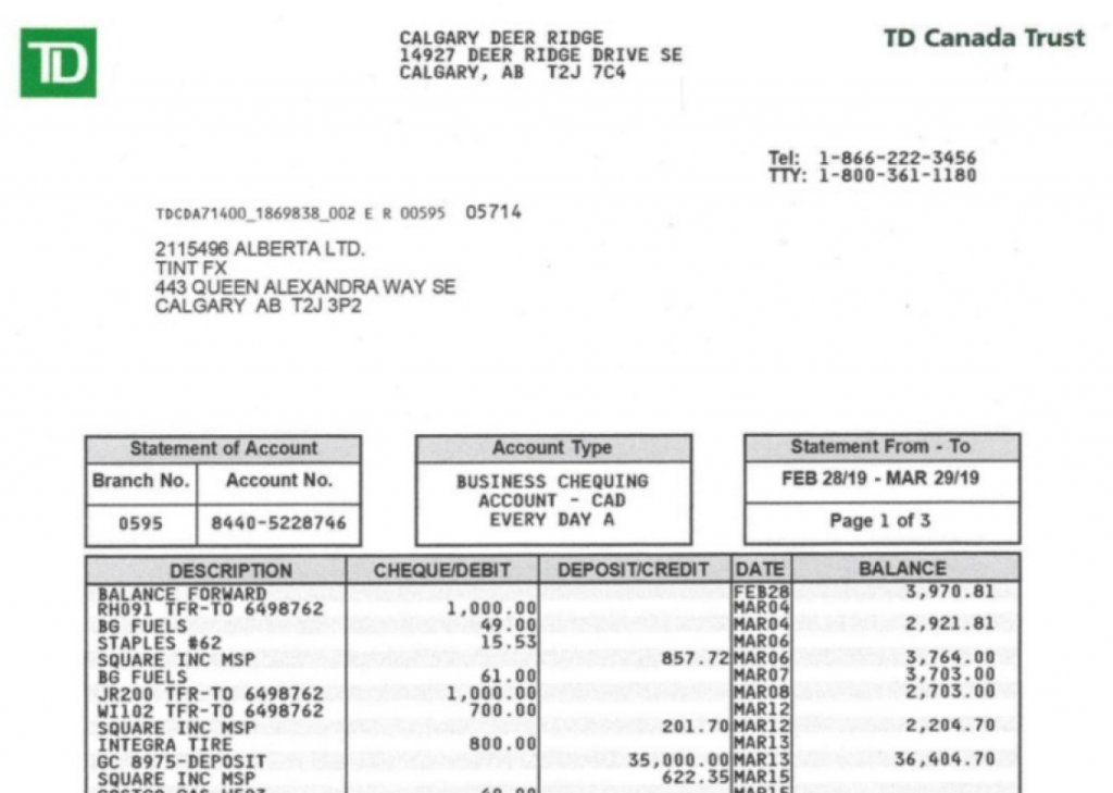 bank statement OCR scan